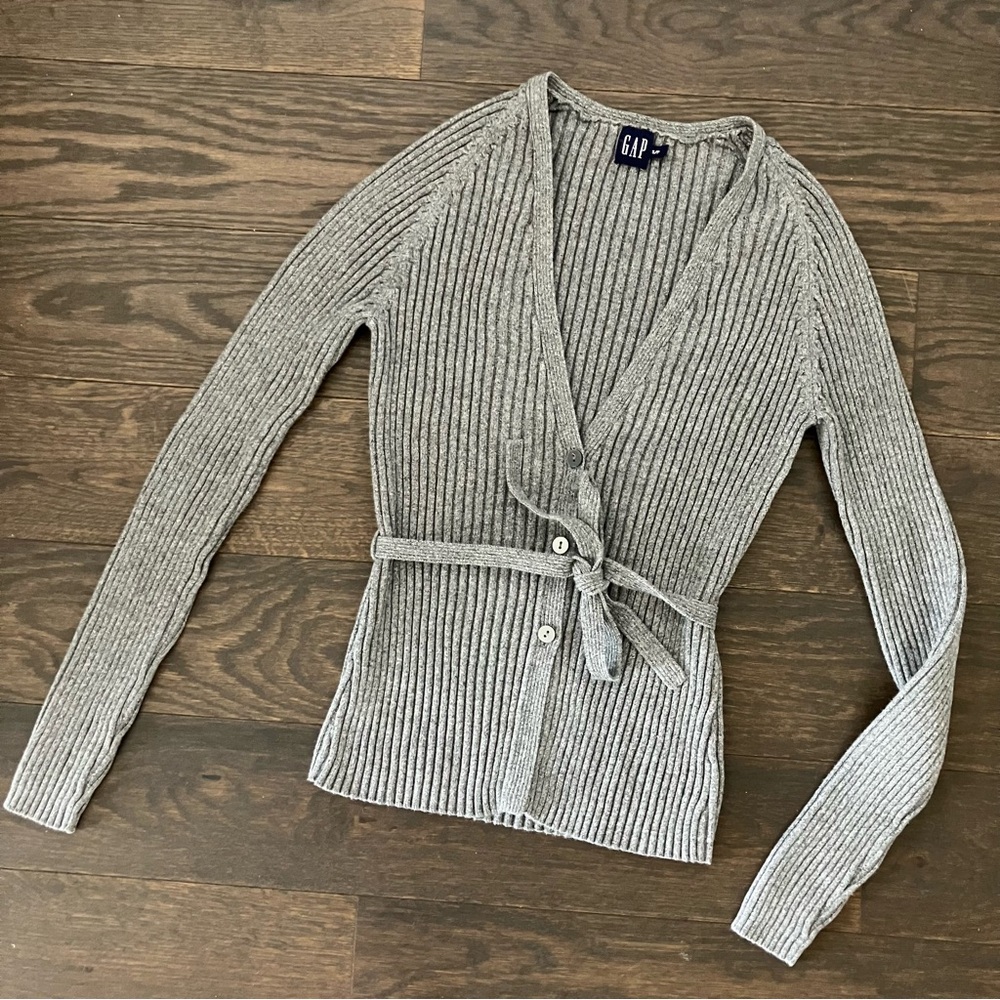 GAP Cotton Ribbed Tie Cardigan